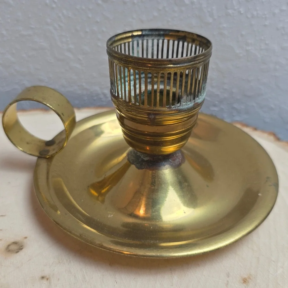 Vintage 30s Chase Brass Chamberstick Candle Holder Pair‎ Colonial